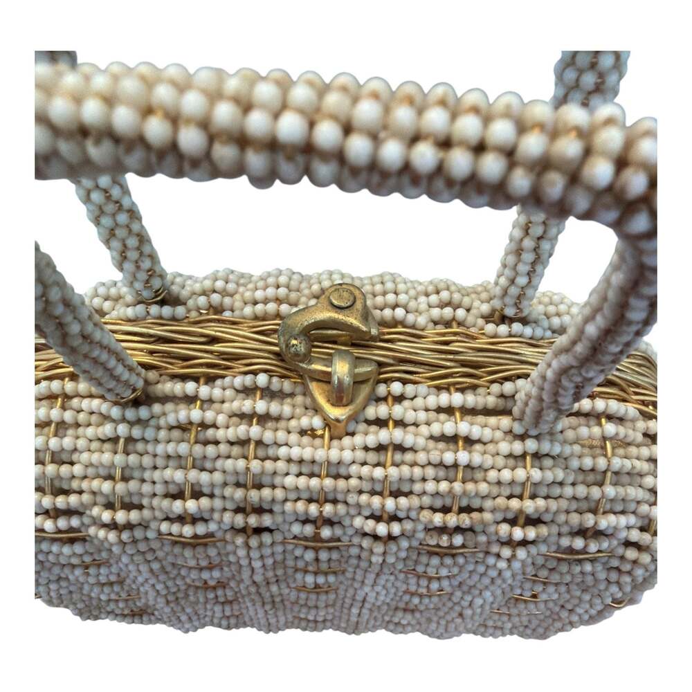 Vintage Walborg White Beaded Handbag with Gold Wire Frame - Picture 11 of 11